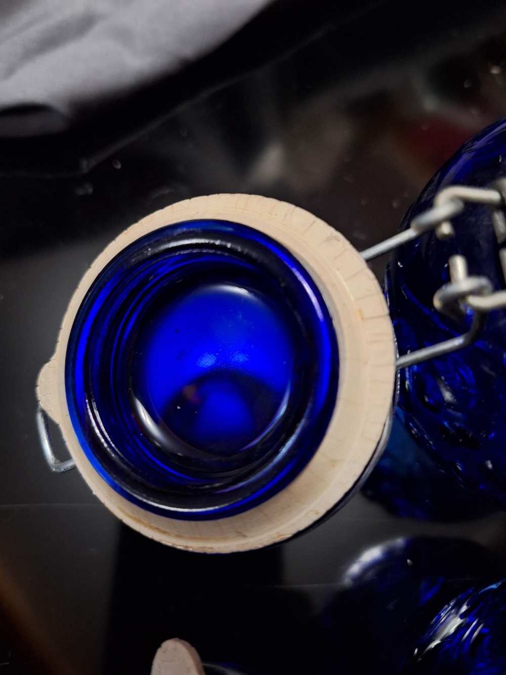 Vintage Cobalt Blue Glass Fruit Embossed Jars - Set of 2 - Wire Bale Lid - Picture 6 of 7